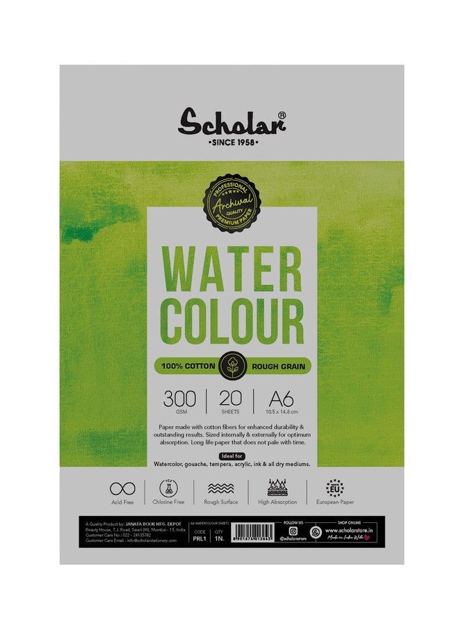 Scholar 100% Cotton Watercolor Paper - 300 GSM Rough Textured Artist Paper | Premium Professional Watercolour Sheets for Washes, Layering & Fine Art Painting (20 Loose Sheets) (A6) (Pack of 2) - Image 1